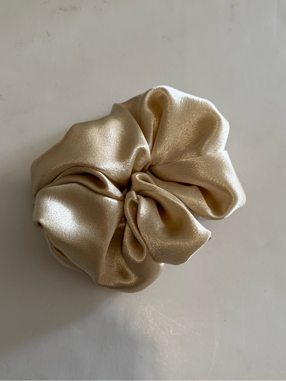 Silky Champagne Satin Scrunchie – Lightweight Hair Accessory